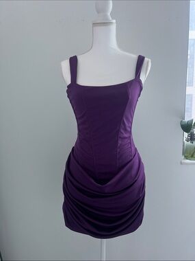 Purple Sleeveless Draped Mini Dress